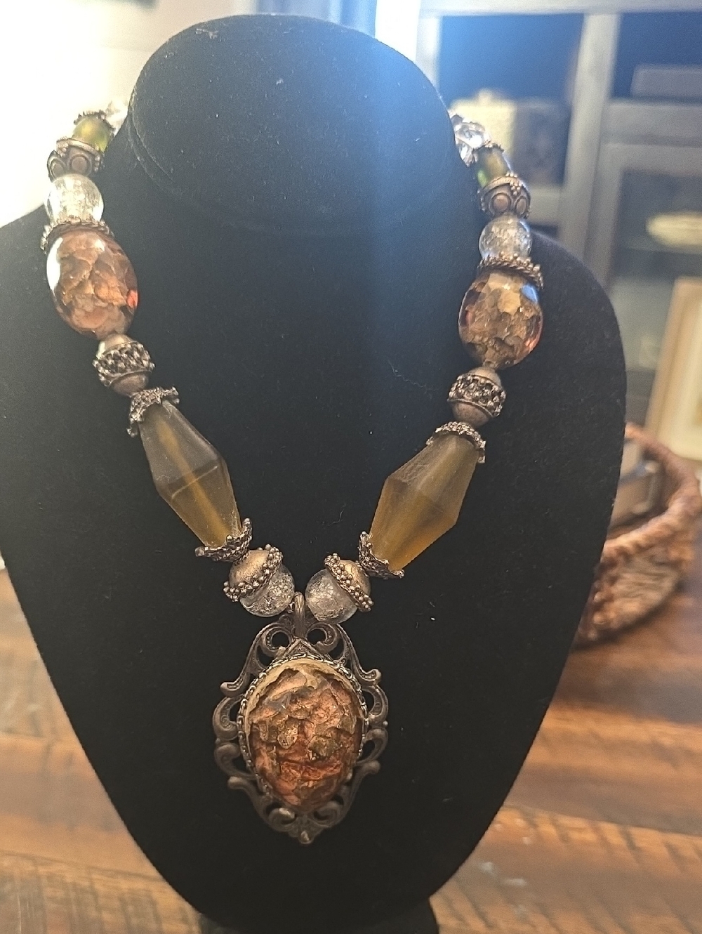 Maya Brown and Gold-Tone Ornate Statement Necklace